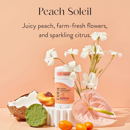 Curie Peach Soleil 3-pack packaging emphasizing sustainable, aluminum-free protection