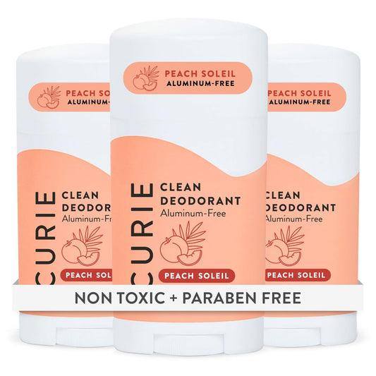 Curie Peach Soleil deodorant stick close-up showing aluminum-free freshness