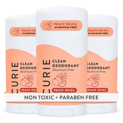 Curie Peach Soleil deodorant stick close-up showing aluminum-free freshness