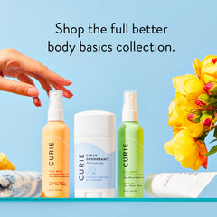 Curie Peach Soleil packaging image emphasizing sustainable sourcing and clean beauty standards