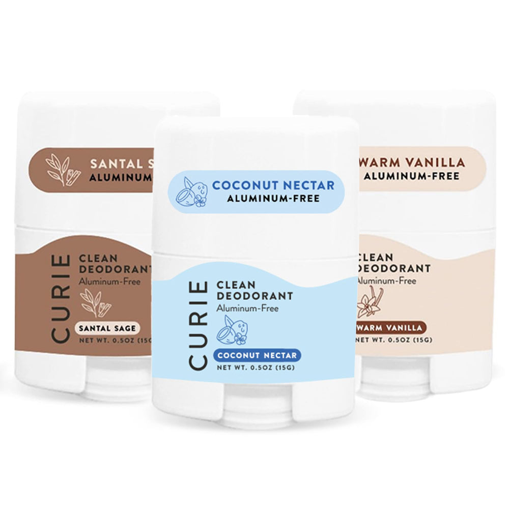 Curie travel-size deodorant stick for on-the-go freshness.