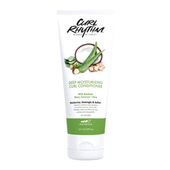 Curl Rhythm Deep Moisturizing Curl Conditioner jar highlights rich shea butter blend for hydrated curls.