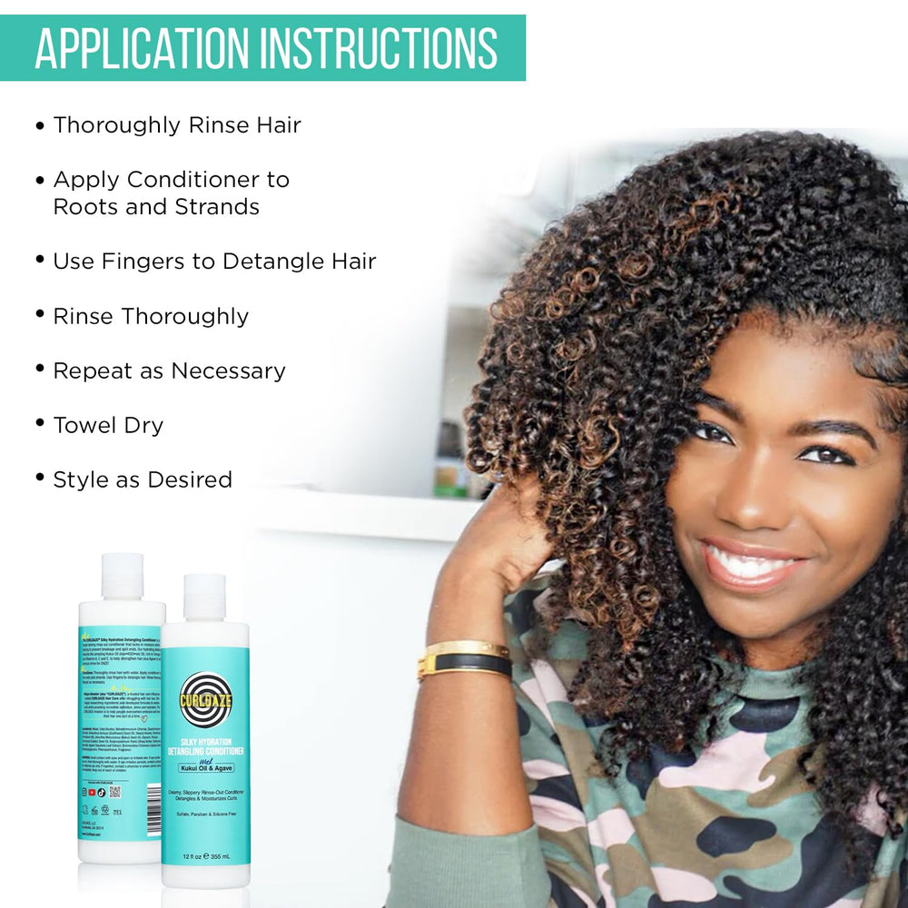 Curldaze Silky Hydration Conditioner frizz control for defined curls.