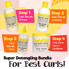 CurlyKids packaging display highlighting sulfate- and paraben-free formula.