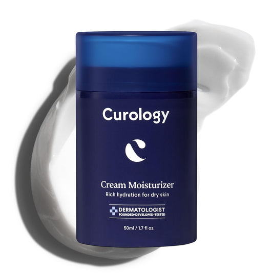 Curology Cream Moisturizer jar shows rich hydration for dry skin.