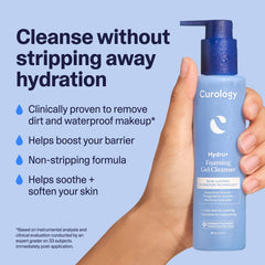 Foam on hand demonstrates rich lather for cleansing with Curology Hydro+.