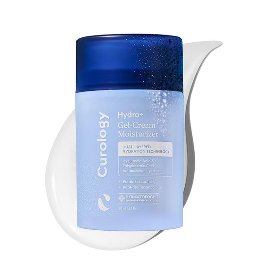 Curology Hydro+ Gel Cream Moisturizer packaging front shows clean hydration potential