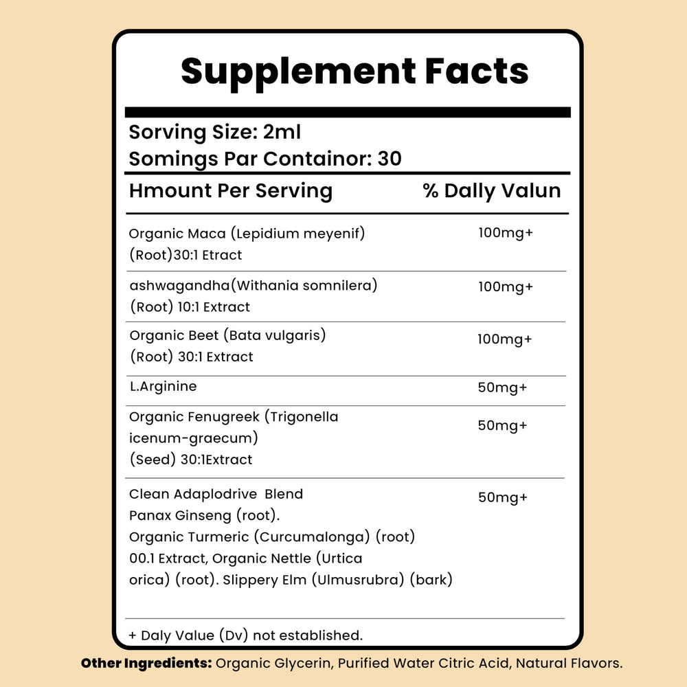 Curvani Booty Drops ingredients panel presents maca and beet root components.