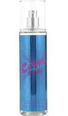 Curve Spark body mist spray demonstrates even application for lasting fragrance all day.