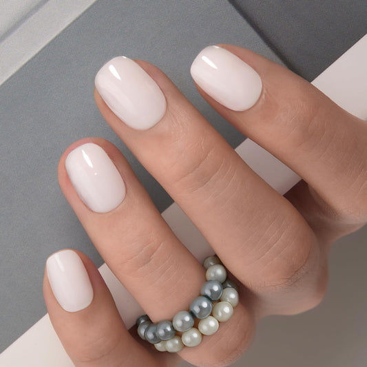 CurvLife milky white short square nails for an easy chic look