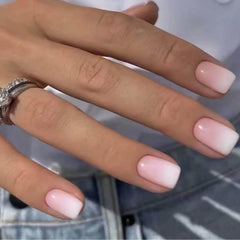 CurvLife press-on nails in beige, white, pink with apricot design for a chic, quick manicure.