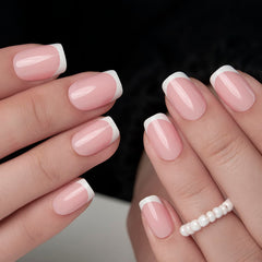 Curvlife gel French tip closeup highlights durable building gel for all-day wear
