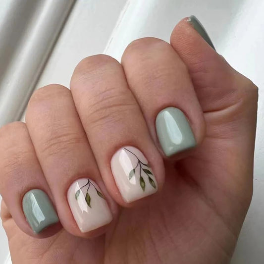 Curvlife soft gel press-on nails in bamboo green design for a salon-like finish.