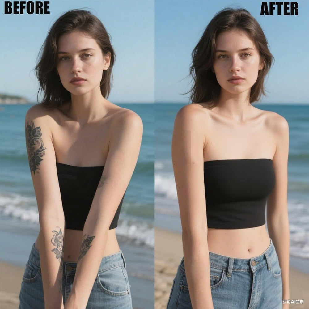 Cut-to-fit tattoo cover-up for customizable shapes and sizes.