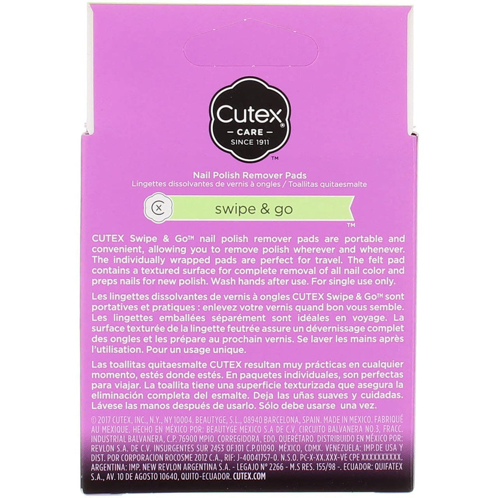 Cutex Swipe and Go remover pad with jojoba oil infusion for moisturized nails.
