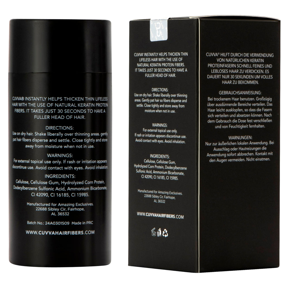 CUVVA Hair Building Fibers applied on thinning area for instant coverage and confidence.