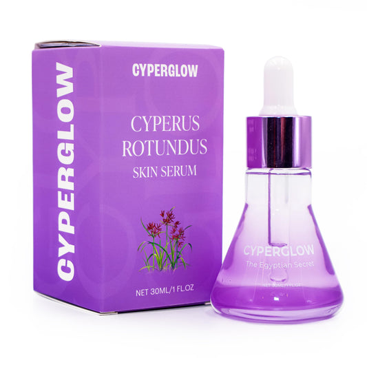 CYPERGLOW serum bottle pour: a silky oil that hydrates skin and supports daily grooming.