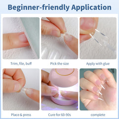 Easy press-on application with Cycullinyt tips and shallow curve