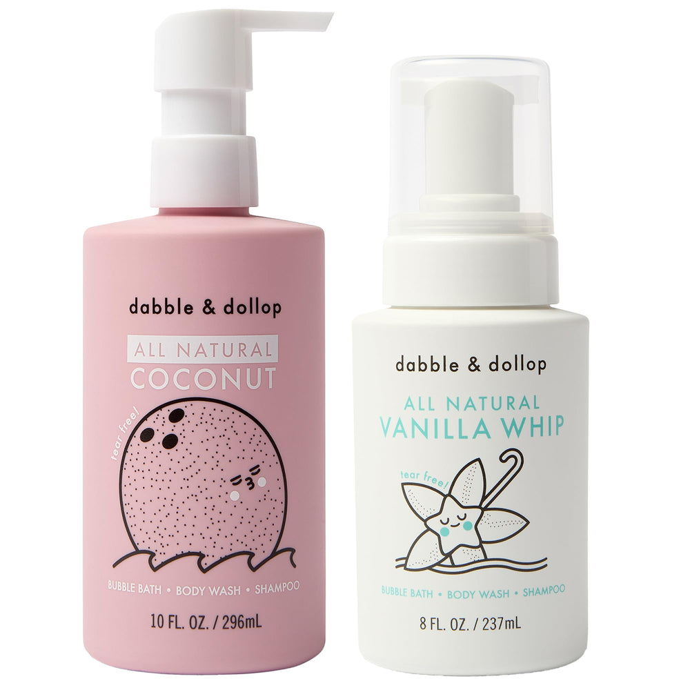 Dabble & Dollop coconut bath gel bottle with pump for gentle bubbles