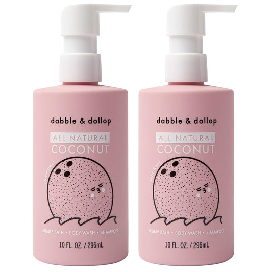 Dabble & Dollop coconut bath gel pump for gentle cleansing.