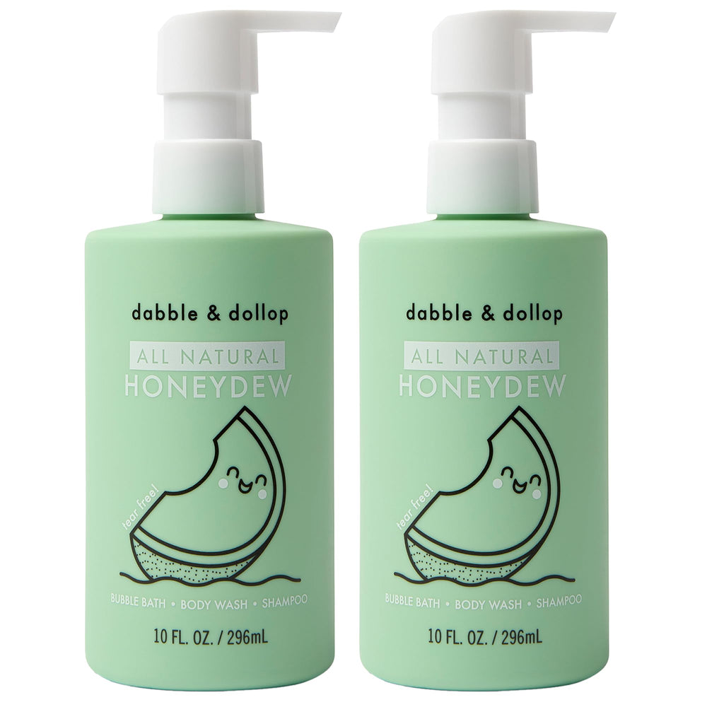 Dabble & Dollop Honeydew Melon body wash bottle front for tear-free baths.