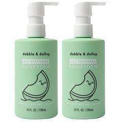 Dabble & Dollop Honeydew Melon body wash bottle front for tear-free baths.
