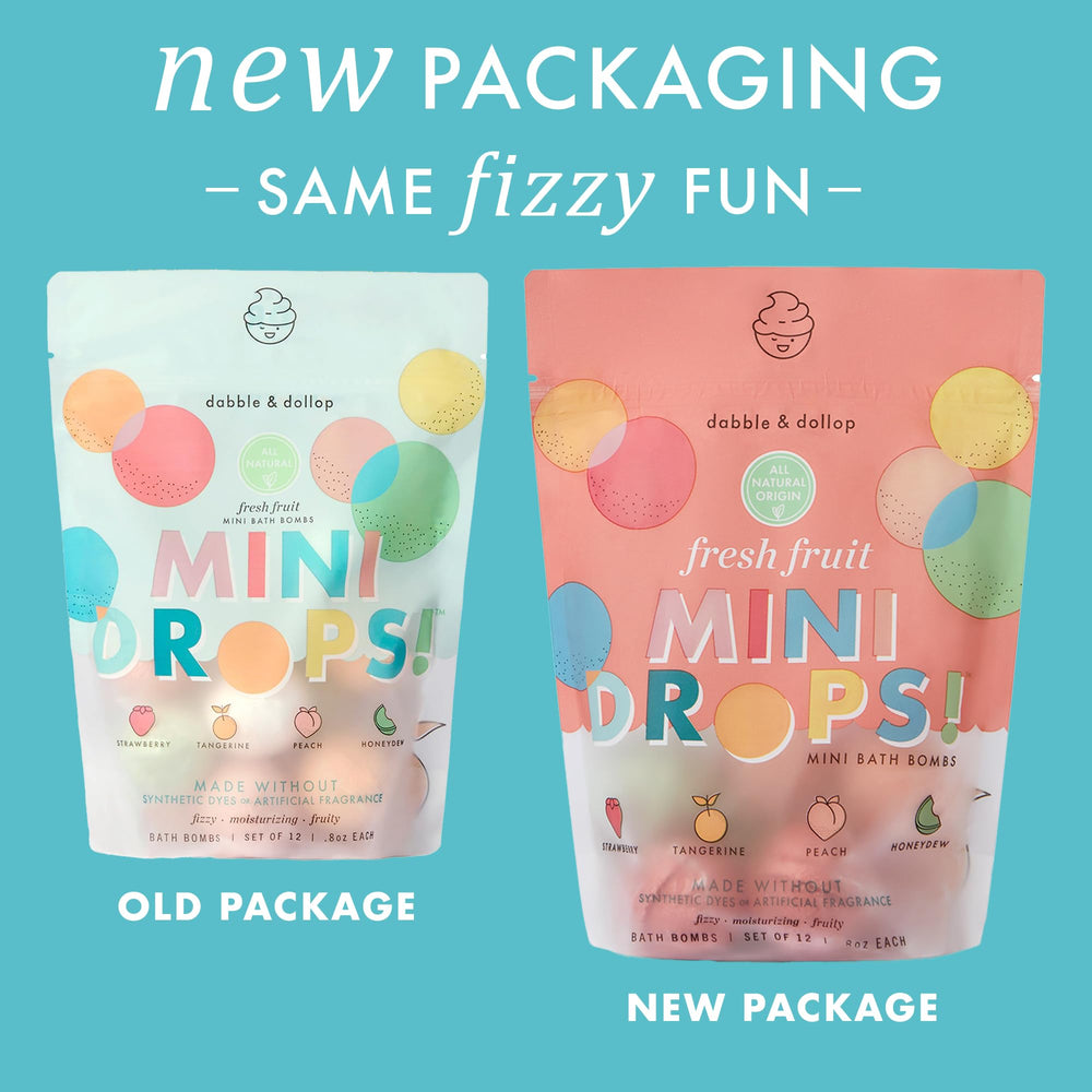 Dabble & Dollop mini bath bombs peach create gentle fizz and hydration.