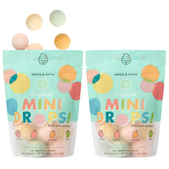 Dabble and Dollop tropical mini bath bombs in resealable pouch offer kid-friendly fizz
