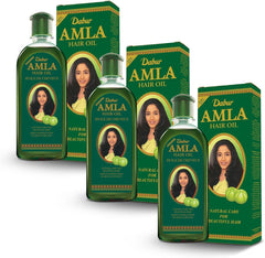 Dabur Amla Hair Oil bottle display highlighting the herbal formula for nourished scalp.