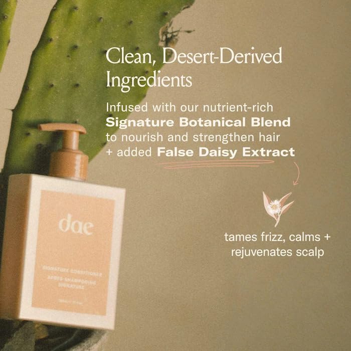 DAE Signature Conditioner on hair strand showing shine and elasticity.