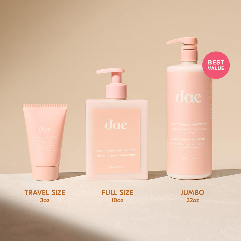 DAE Signature Shampoo wet hair rinse demonstrating frizz control and softness
