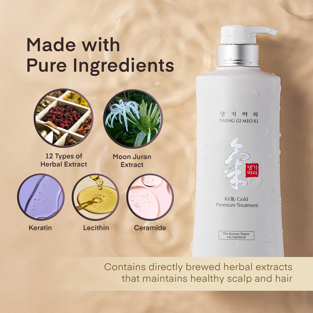 Daeng Gi Meo Ri Ki Gold panthenol coats moisture on strands.