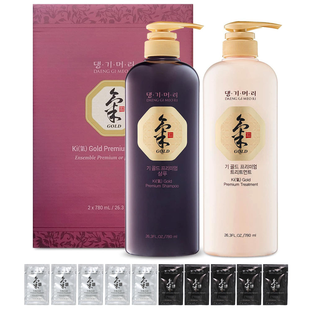 Daeng Gi Meo Ri Ki Gold Premium family-use visual emphasizes gentle, versatile hair care.