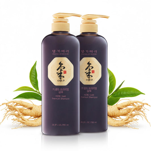 Daeng Gi Meo Ri Ki Gold Premium Shampoo 2 Set packshot shows premium packaging for salon-ready hair