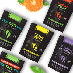 Daily Remedy Citrus Detox Foot Soak near towels signals a spa-like pedicure routine.
