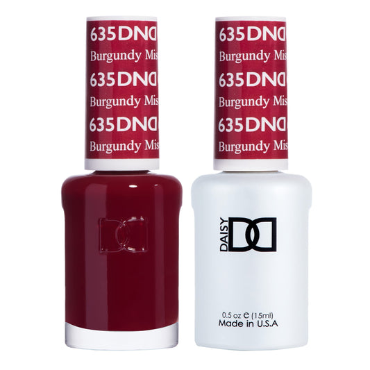 Daisy DND Burgundy Mist gel bottle showing deep, long-lasting color for nails.