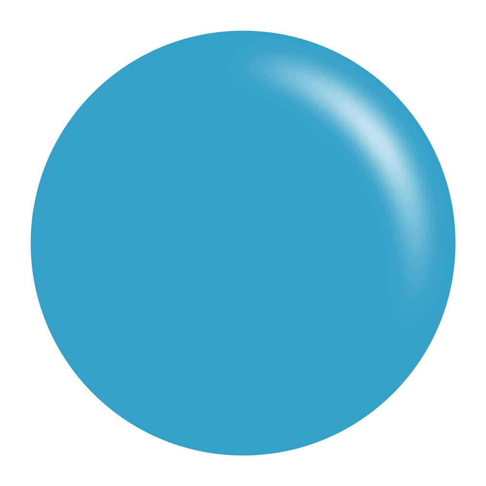 DAISY DND DC blue gel polish bottle side view highlights rich pigment in 124 Columbian Blue.