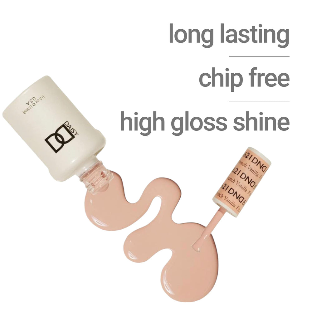 Daisy DND gel polish application close-up ready for a smooth, glossy finish.