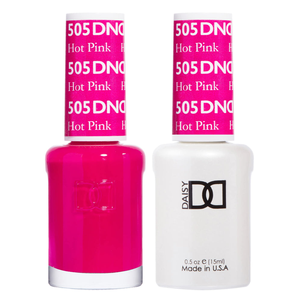 Daisy DND gel polish 505 bottle with hot pink for a vibrant, long-lasting mani.