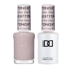 DAISY DND Pink Glaze 877 duo packaging shows gel polish and lacquer in one box