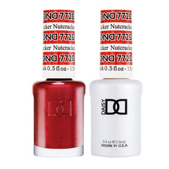 DAISY DND Nutcracker gel polish bottle swatch showing festive red shimmer