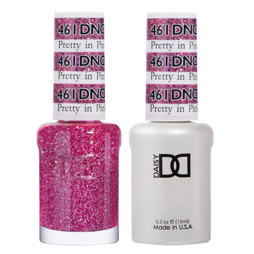 DAISY DND Pretty In Pink gel polish bottle close-up shows rich pigment and long-lasting finish