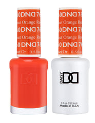 Daisy DND Russet Orange gel polish bottle displaying vibrant neon orange shade.
