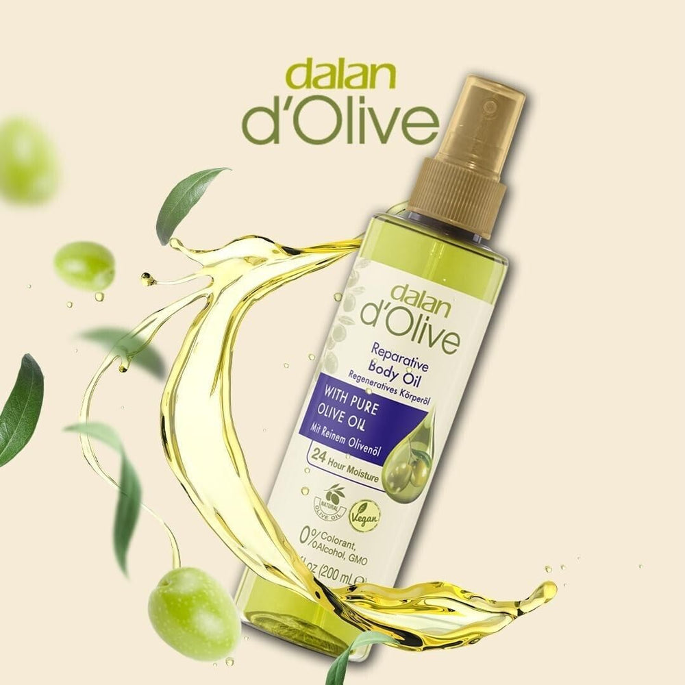 Dalan d'Olive Olive Oil Body Oil massage motion highlights easy absorption.