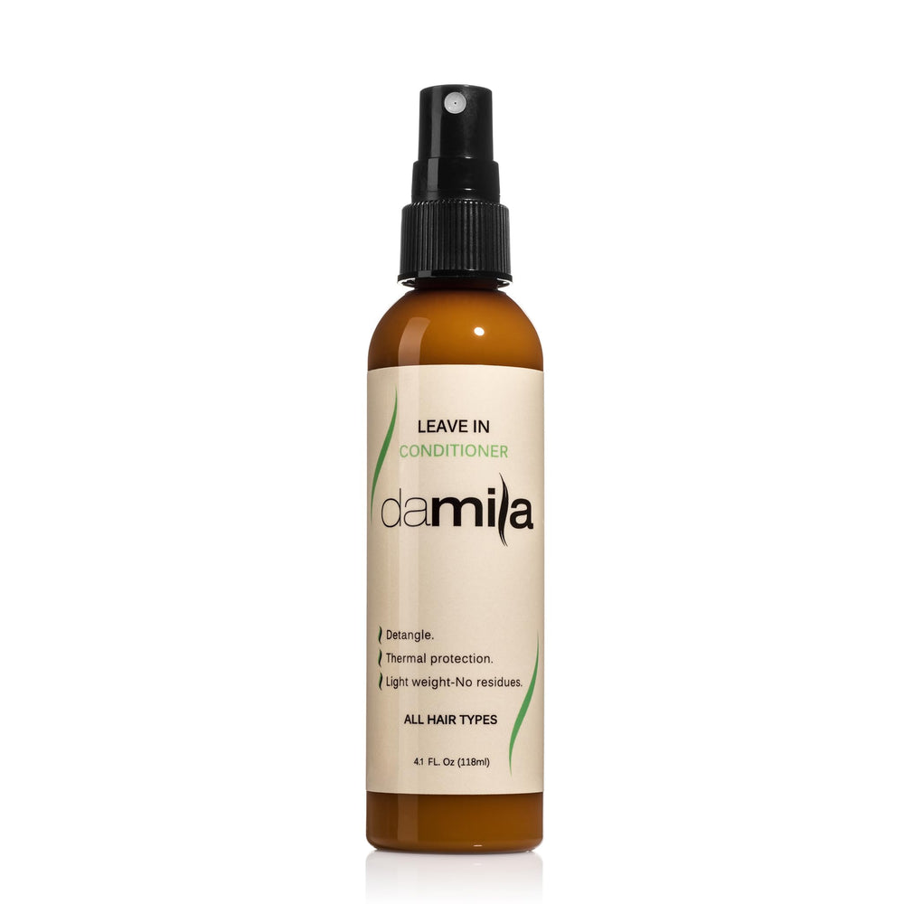 Damila Keratin Leave-In Conditioner Spray enhances shine and smoothness for all hair types.
