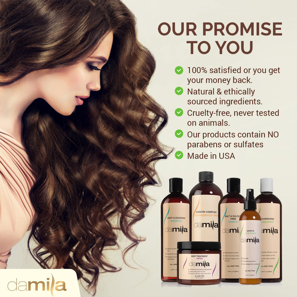 Damila nourishing botanicals label highlighting natural ingredients for healthy hair.