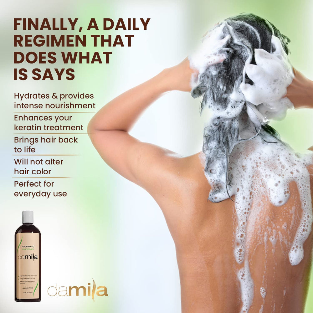 Damila Nourishing Conditioner bottle with botanical ingredients in view