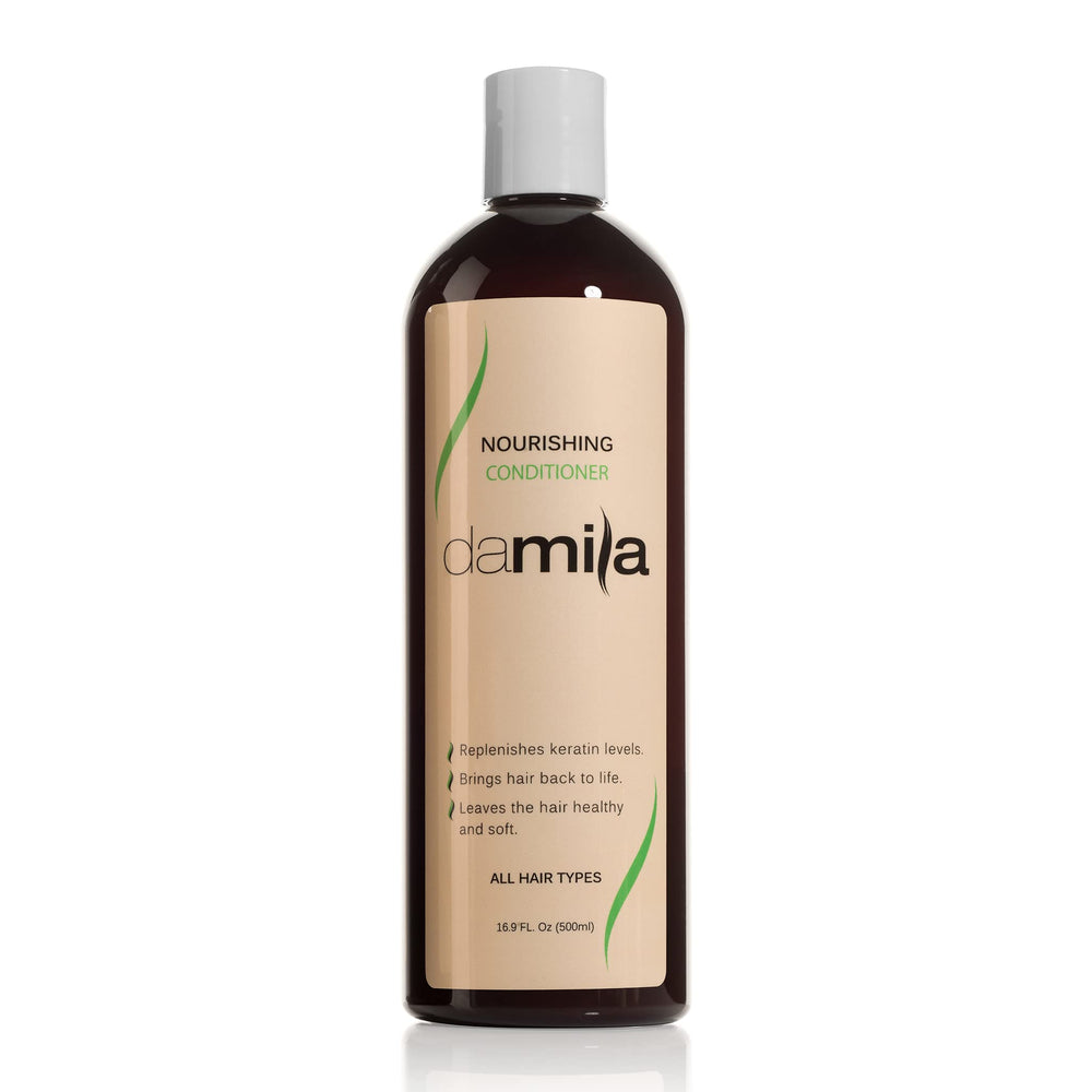 Damila Nourishing Conditioner bottle shows keratin and aloe for smoother hair
