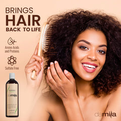 Damila Nourishing Conditioner close-up highlights smooth, hydrated ends