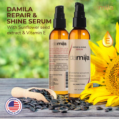 damila Repair & Shine Serum on damp hair for even distribution and shine